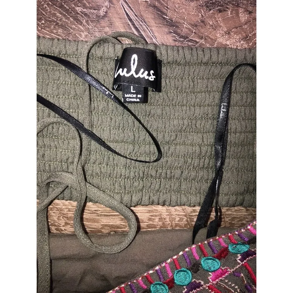 Lulus Little Beach Olive Green Lined Cutout‎ Embroidered Maxi Dress NWT L - Picture 10 of 15